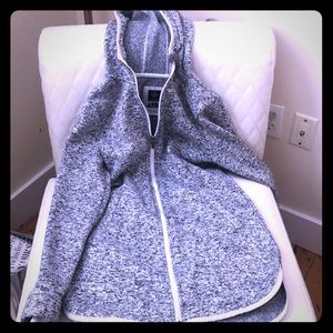 Thigh length zip up hooded fleece